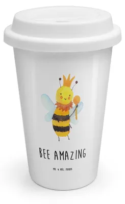 Produktbild von Mr. & Mrs. Panda Thermobecher Biene König - Weiß - Geschenk, To Go, Kaffeebecher, Hummel, Coffee Becher, Thermokaffeebecher, ToGo