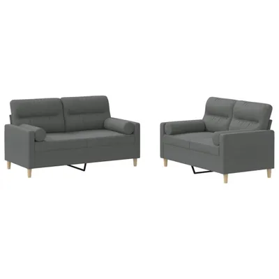 Produktbild von 2-tlg. Sofagarnitur mit Kissen Dunkelgrau Stoff