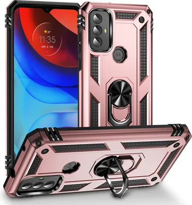 Produktbild von Schutzhülle für Motorola Moto G Play 2023 Dual Layer Robust Militäre Fallschutz Hülle mit Ringhalterung Ständer Roségold