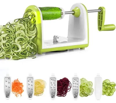 Produktbild von Gemüsespiralschneider - Gemüseschneider - 5 Klingen - Edelstahlklingen - Für Gemüsenudeln - Für Karotten, Kartoffeln und Gurken - Grün