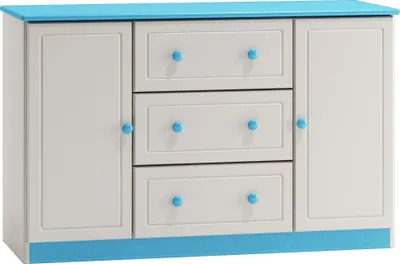 Produktbild von Sideboard mit 3 Schubladen, Farbe: Weiß / Blau, Breite: 115 cm - Küchenschrank, Anrichte, Sideboard
