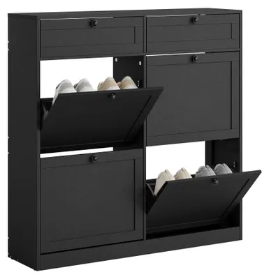 Imagen del producto de Zapatero de pie con 4 puertas abatibles y 2 cajones, estante para zapatos de MDF, color