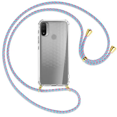 Produktbild von Handykette Backcover-Schutzhülle mit Band (Metall goldfarben) für Motorola Moto E20 (XT2155) - pink/mint