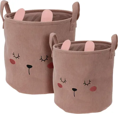 Produktbild von Kinder-Aufbewahrungskorb für Wäsche und Spielzeug, Zylinder, 2er-Set, rosa