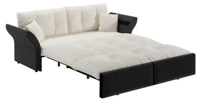Image de Canapé-lit 3 places covertible velours beige/blanc avec coussins