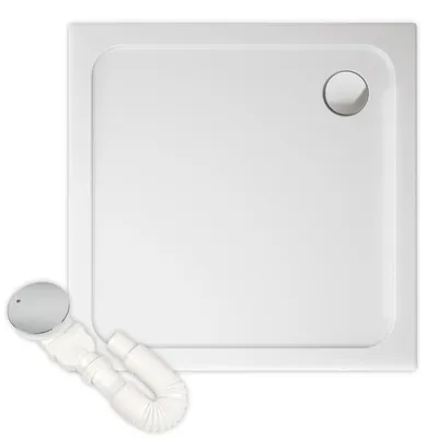 Produktbild von AQUENITH Duschwanne 80x80cm Duschtasse Komplett Set Extra Flach Eckig Acryl Weiß Dusche Acrylwanne für Duschabtrennung Duschkabine, inkl. Ablaufgarnitur