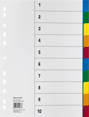 Produktbild von Soennecken Register 1531 DIN A4 blanko volle Höhe 10tlg. PP farbig