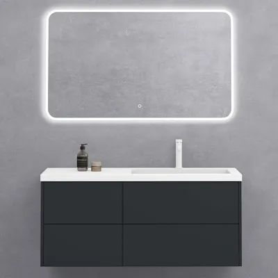 Produktbild von doporro Mineralguss-Waschbecken 120x46x54 cm in Eisenasche 2-teilig Waschbeckenunterschrank mit 4 Schubladen Serie-Moment montagefertig