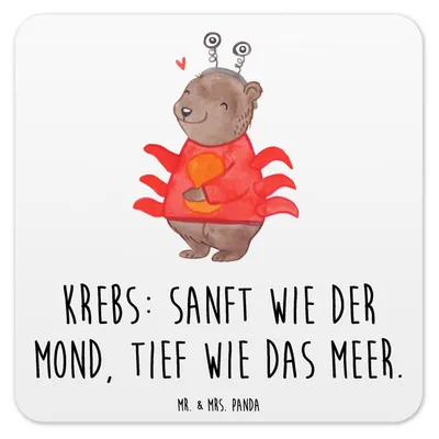 Produktbild von Mr. & Mrs. Panda Tischuntersetzer Krebs Astrologie 6er Set - Weiß - Geschenk, Coaster, Sternzeichen, Untersetzer Gläser, für, Kunststoff, Design, Tierkreiszeichen