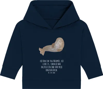 Produktbild von Mr. & Mrs. Panda Organic Baby Hoodie Robbe Lachen 12. - 18. Monat - French Navy - Geschenk, Seehund, Meerestier, Strand, Ostsee, Kapuzensweatshirt, Lustige Sprüche