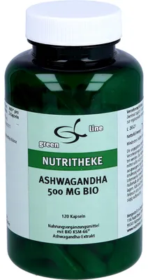 Obrázek produktu pro Green Line Nutritheke Ashwagandha, 500 mg, organické kapsle, 120 kapslí