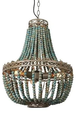 Zdjęcie produktu dla Żyrandol sufitowy boho drewniany koraliki vintage do salonu 3 źródła