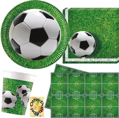 Produktbild von Fußball-Party-Set 37tlg. für 8 Kicker 8 Teller 8 Becher 20 Servietten 1 Tischdecke