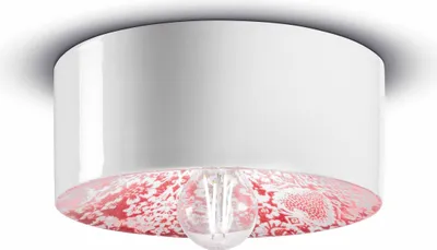 Produktbild von Deckenlampe Keramik E27 Ø 25 cm Weiß Rot rund Retro Design Keramikleuchte