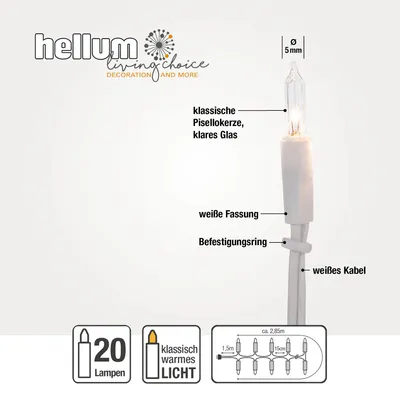 Produktbild von Hellum 832082, Transparent, 20 Glühbirne(n), Weiß, 5,85 m