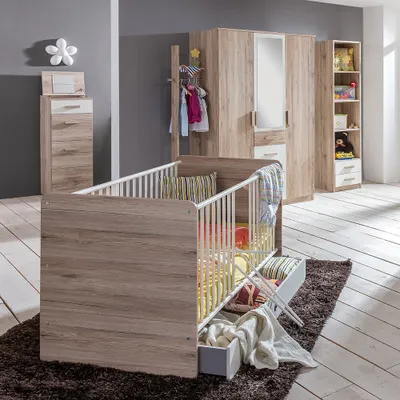 Produktbild von Babyzimmer Set 7-teilig in Eiche mit weiß CANTON-43 mit Gitterbett