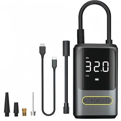 Produktbild von Elektrische Luftpumpe mit 4000mAh Akku, 150PSI, Tragbar Fahrradpumpe, LED Licht, USB-Aufladung, Mini Kompressor für Alle Ventile, Auto, Fahrrad