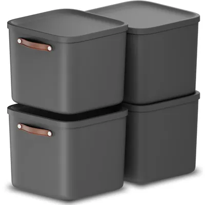 Produktbild von Rotho 4er-Set Aufbewahrungsbox 40L Maloja - Kunststoffbox mit Deckel - Stapelbox 39,5 x 38,0 x 34,0 cm - Plastikbox Ordnungsbox Allzweckkiste
