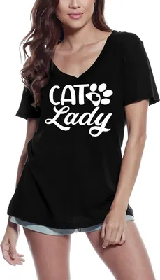Produktbild von Damen Grafik T-Shirt V-Ausschnitt Liebe Katzenpfoten - Katzenmütter – Love Cat Paws - Cat Moms – Öko-Verantwortlich Vintage Jahrgang Kurzarm Lustige