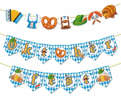 Oktoberfest-Deko-Set: Banner + Wimpelkette, 5 m, Blau-Weiß