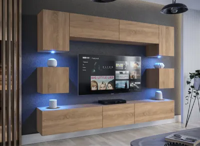 Produktbild von Furnitech Wohnwand Wohnzimmer - Hängend Wohnwand Modern - Wohnzimmer Schrankwand (Nowara AN1-17S-M50 1A)