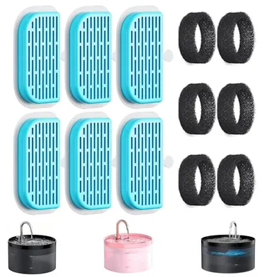 Productafbeelding van Katzenbrunnen filtersysteem, 12 stuks: 6 actieve koolfilters + 6 schuimfilters voor drinkfonteinen van 2 liter/3,2 liter
