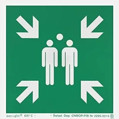 Productafbeelding van notlok Veiligheidsuitrusting - 1 stuk - Evacuatiebord - Verzamelpunt - 35x35 cm | PVC, plat + zelfklevende schuimband | Nooduitgangsbord, fotoluminescent