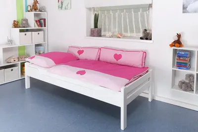 Produktbild von Bettrahmen für Kinder / Kinderbett 90 x 190 cm | Massivholz: Buche | Weiß Lackiert | besonders hohe Qualität