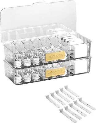 Obrázek produktu pro Box na kabely s 10 držáky – organizér do kanceláře a domácnosti s 8 přihrádkami