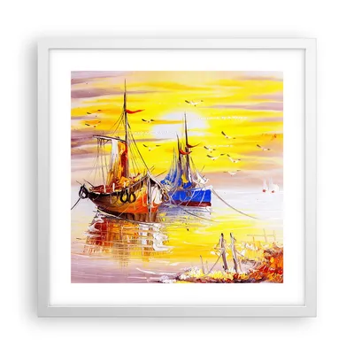 Produktbild von Gerahmtes Poster - Weißer Rahmen - Boote Sonne Meer Reisen - 40x40 cm - Wand Bild - Wanddeko - Wandbilder - Kunstposter - Wandposter - Bilderrahmen - Bilder - Kunstdruck - Wandbild - P2WAC40x40-2882