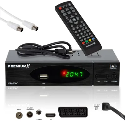 Produktbild von PremiumX FTA 530C DVB-C Kabel Receiver USB HDMI SCART Antennenkabel