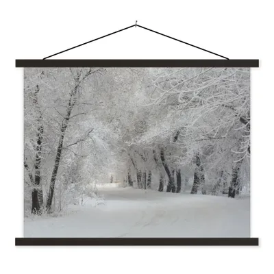 Produktbild von MuchoWow® Textilposter Bäume - Schnee - Winter 120x90 cm mit schwarzem Rahmen - Aufhänger für Poster