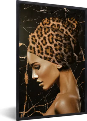 Produktbild von MuchoWow® MuchoWow® Gerahmtes Poster Frau - Tigerdruck - Abstrakt 60x90 cm - Poster mit zchwarzem Bilderrahmen - Kunst