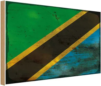 Produktbild von vianmo Holzschild 12x18 cm Tansania Tanzania Rost Flagge Fahne Wappen