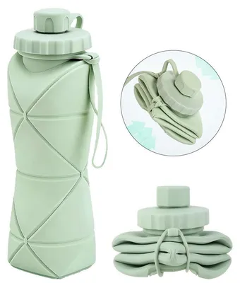 Produktbild von Faltbare Trinkflasche 600ml BPA-Frei, Silikon Wasserflasche mit Auslaufsicherem Deckel & Trageschlaufe für Reisen Camping