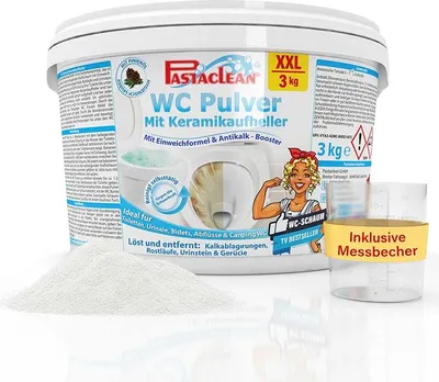 Produktbild von Pastaclean WC Pulver mit Keramikaufheller, 3kg -  Extra starker WC-Reiniger & Urinsteinentferner mit Pinienöl, WC-Schaum gegen Urinstein & Kalk