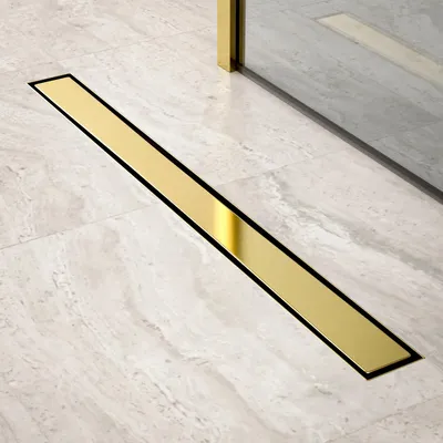 Produktbild von Duschrinne – 80 cm – Gold – Fliesenrost – Edelstahl – mit Flansch