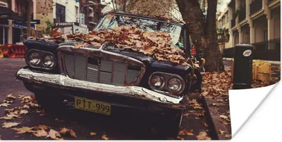 Produktbild von MuchoWow® Poster Auto - Herbstblätter - Landleben 150x75 cm - ohne Rahmen