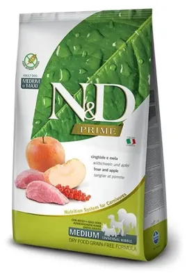 Produktbild von Farmina Pet Food N&D Prime, Adult, Groß (26-44 kg), Mittelgroß (11-25 kg), Apfel, Wildschwein, 12 kg