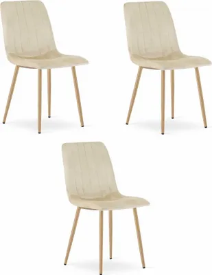 Obrázok produktu pre Sada 3 elegantných stoličiek Valora LAVA so svetlobéžovými zamatovými drevenými nohami | 3 elegantné stoličky so svetlobéžovými drevenými nohami