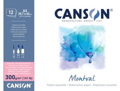 Produktbild von CANSON Montval, Aquarellblock, Satiniert, einseitig geleimt, 300g/m², 12 Blatt,