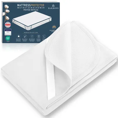 Imagen del producto de BARBONS - Protector para colchón 200x200 - Algodón - Impermeable - Blanco, tamaño 200 x 200 cm