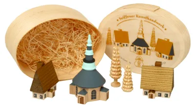 Produktbild von Miniaturfigur Spanschachtel mit Dorf Seiffen bunt Höhe 7 cm NEU