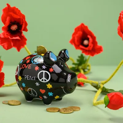 Produktbild von KCG 101519 Spardose Schwein "Love and Peace" - Keramik, klein