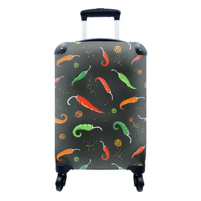 Produktbild von MuchoWow® Koffer Handgepäck Trolley Rollkoffer Kleine Reisekoffer mit 4 Rollen - Paprika - Muster - Saatgut - Cabin Size < 55x40x23 cm & 55x40x20 cm - Fotokoffer - Kabinenkoffer - Boardgepäck - Reise-Box - Reisekoffer - Reisegepäck - Koffer mit Bild - Trolley für Kinder
