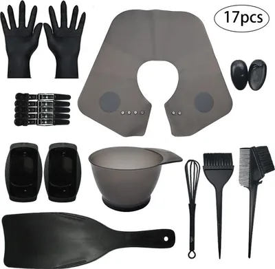 Produktbild von INF 17-teiliges Set mit Werkzeugen für Haarfärbung und Dauerwelle in Schwarz