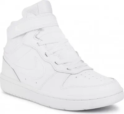 A studio shot of a white Nike Court Borough Mid 2 (PS) Sneaker Junior.