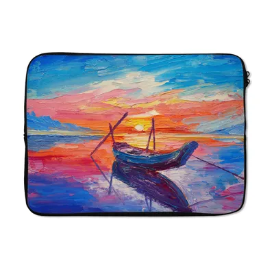 Produktbild von MuchoWow® Laptop Hülle 14 ZollMalerei - Boot - Ölfarbe - Wasser Laptoptasche - Laptoptasche - Stoßsicher - Schutzhaube