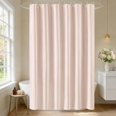 Image de Rideau de douche étanche - 180 x 180 cm - Rose - Polyester texturé - Lavable - Rideaux de douche - Dos en TPU laminé