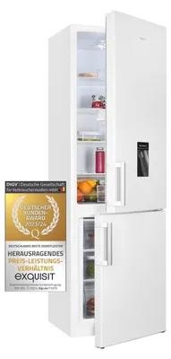 Produktbild von Exquisit Kühl-Gefrierkombination KGC265-70-H-WS-010E weiss | Nutzinhalt: 268 L | 4*-Gefrieren | Wasserspender